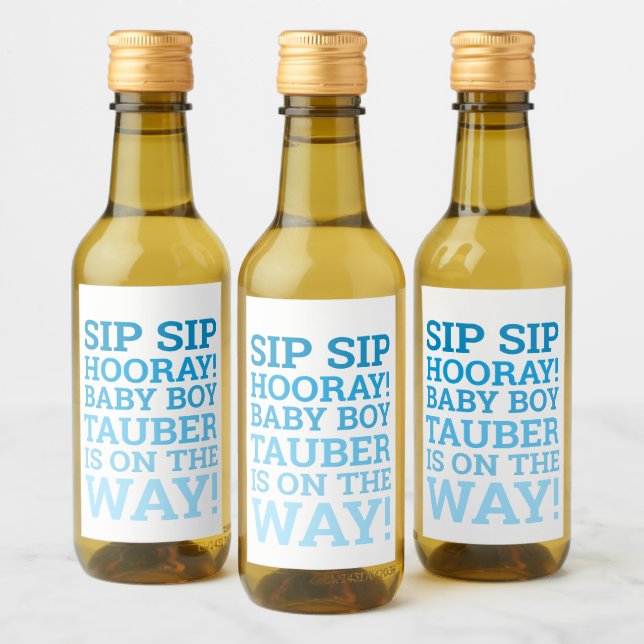 Étiquettes Pour Bouteilles De Vin Sip Sip bleu personnalisé Hooray Baby Boy Douche (Bouteilles)