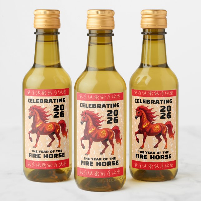 Étiquettes Pour Bouteilles De Vin Stunning Chinese Year of the Fire Horse 2026 (Bouteilles)