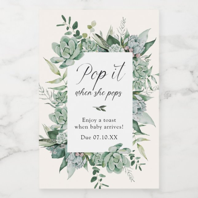 Étiquettes Pour Bouteilles De Vin Succulent Pop it quand Elle Pop Baby shower (Étiquettes simples)