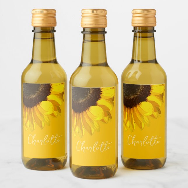 Étiquettes Pour Bouteilles De Vin Summertime Yellow Sunflower Nom personnalisable (Bouteilles)