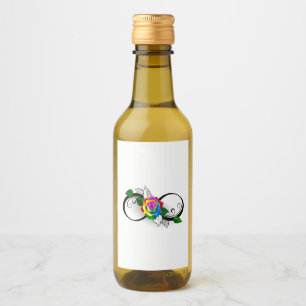 Étiquettes Pour Bouteilles De Vin Symbole d'infini avec Rose arc-en-ciel