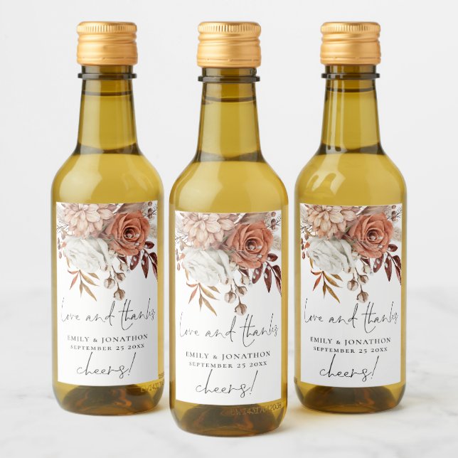 Étiquettes Pour Bouteilles De Vin Terracotta Florals Aimer Merci Nom Date Mariage (Bouteilles)