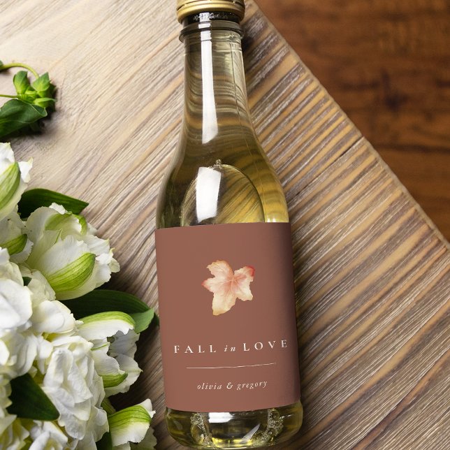 Étiquettes Pour Bouteilles De Vin Terracotta "Tombe dans l'amour" Feuilles d'automne (Créateur téléchargé)