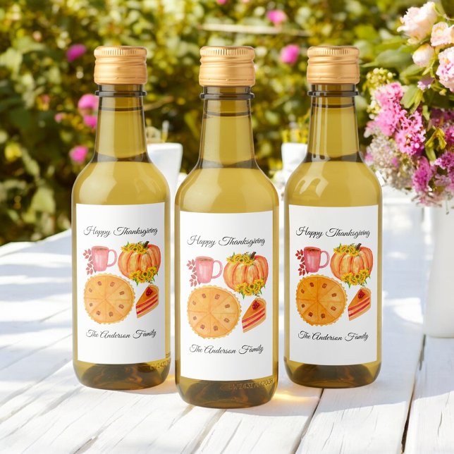 Étiquettes Pour Bouteilles De Vin Thanksgiving Friendsgiving Citrouille Split Latte (Créateur téléchargé)