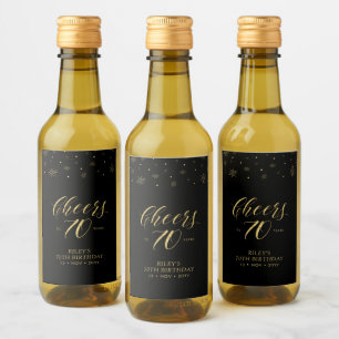 Étiquettes Pour Bouteilles De Vin Tournée d'or et de noir 70 ans, fête d'anniversair