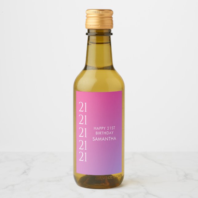 Étiquettes Pour Bouteilles De Vin Trendy Modern Bold Pink Gradient 21st Birthday (Devant)