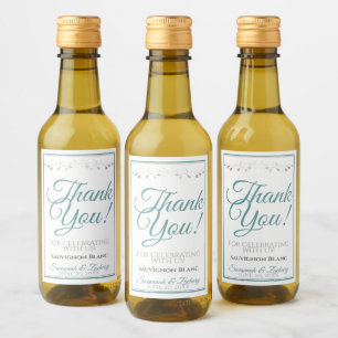 Étiquettes Pour Bouteilles De Vin Turquoise & Grey Elegant Mariage Merci Mini