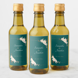 Étiquettes Pour Bouteilles De Vin Vert foncé avec Mariage Rose crème