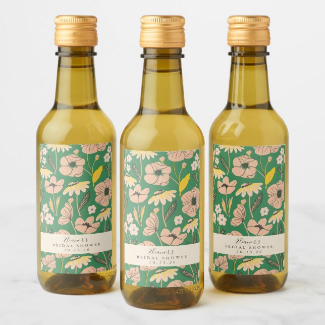 Étiquettes Pour Bouteilles De Vin Vintage Green Boho Floral Personnalisé Baby Shower (Bouteilles)