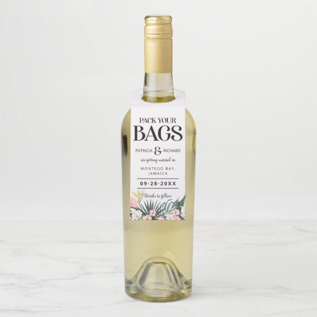 Étiquettes Pour Bouteilles Destination Mariage Tropical Enregistrer La Date (Sur bouteille)
