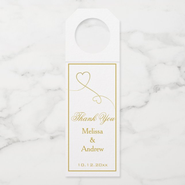 Étiquettes Pour Bouteilles Deux cœurs en or élégants | Remerciements de maria (Devant)