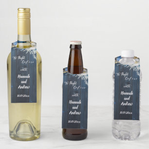 Étiquettes Pour Bouteilles Dîner de répétition floral blanc bois bleu rustiqu