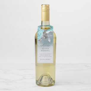 Étiquettes Pour Bouteilles Dusty Blue Floral Mariage Merci