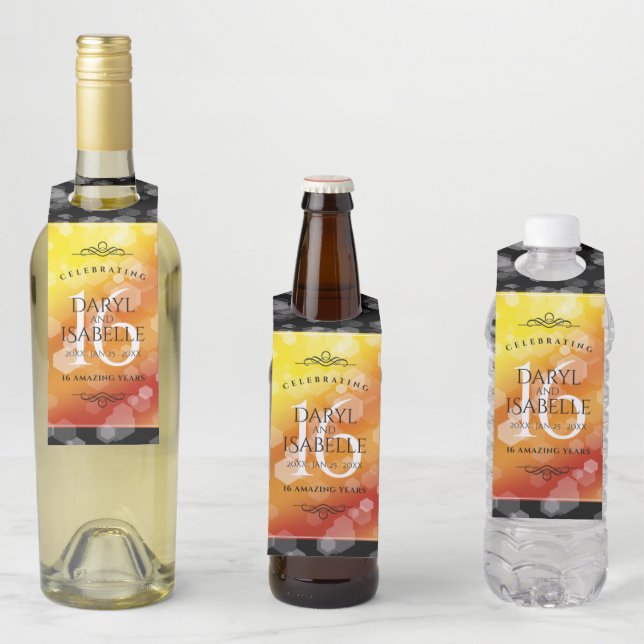 Étiquettes Pour Bouteilles Élégant 16ème anniversaire de Mariage de Topaz d'o (En situation)