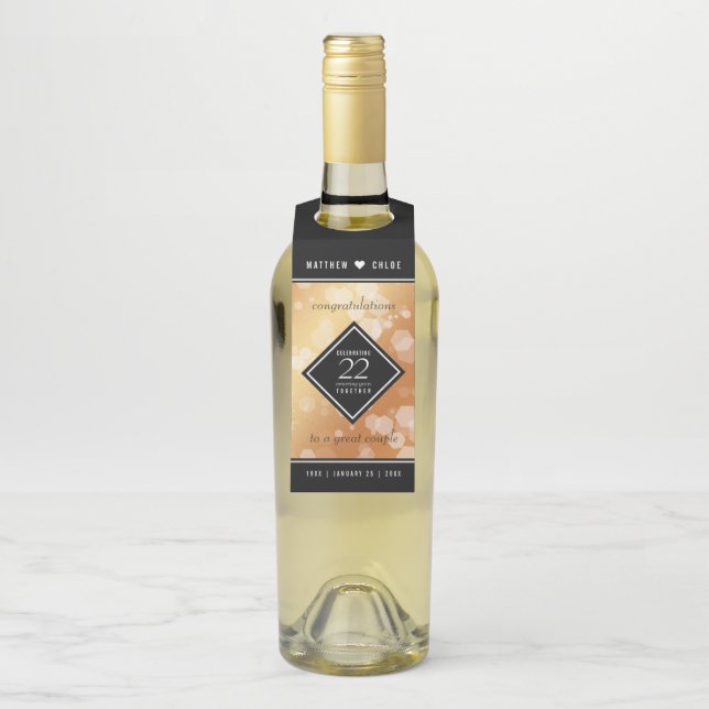 Étiquettes Pour Bouteilles Élégant 22e anniversaire de Mariage de cuivre (Sur bouteille)