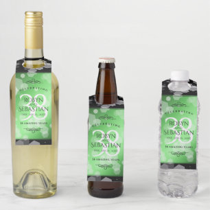 Étiquettes Pour Bouteilles Élégant 38e anniversaire du Mariage Emeraude