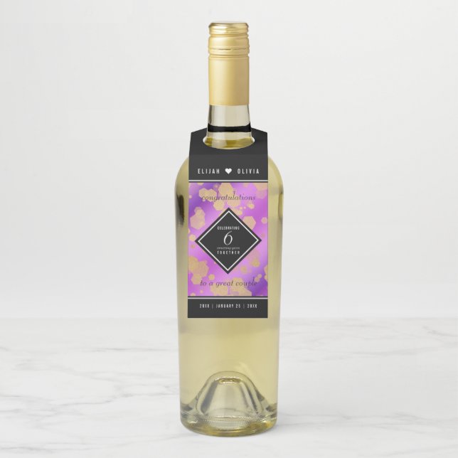 Étiquettes Pour Bouteilles Élégant 6ème anniversaire de Mariage d'Améthyste (Sur bouteille)