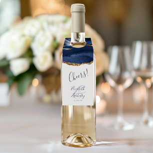Étiquettes Pour Bouteilles Elégant Agate Marine Mariage bleu or bravo