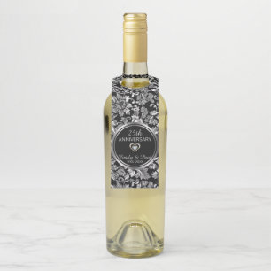 Étiquettes Pour Bouteilles Élégant Damas argenté