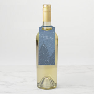 Étiquettes Pour Bouteilles Élégant Entreprise Neige d'hiver Arbres Blue Holid