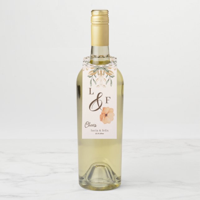 Étiquettes Pour Bouteilles Élégant Mariage de fleurs de la chute d'or (Sur bouteille)