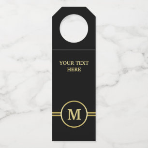 Étiquettes Pour Bouteilles Élégant monogramme personnalisé or sur fond noir