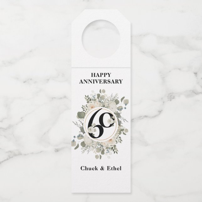 Étiquettes Pour Bouteilles Élégant Pastel 60e ANNIVERSAIRE  (Devant)