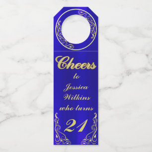 Étiquettes Pour Bouteilles Elégant Regal Golden Royal Blue Anniversaire