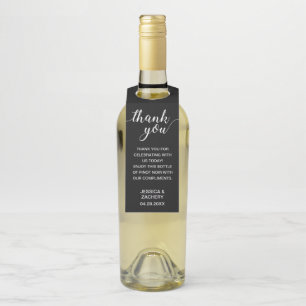 Étiquettes Pour Bouteilles Élégant Remerciement Mariage Blanc Sur Noir