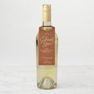 Étiquettes Pour Bouteilles Elégant rouille Orange & Mariage or Merci