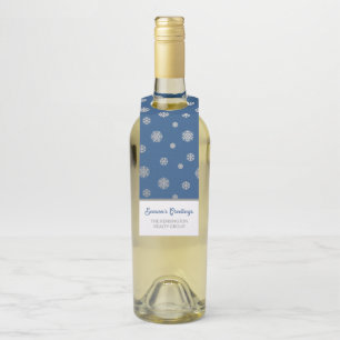 Étiquettes Pour Bouteilles Élégant Silver Blue Snowflakes Corporate Holiday