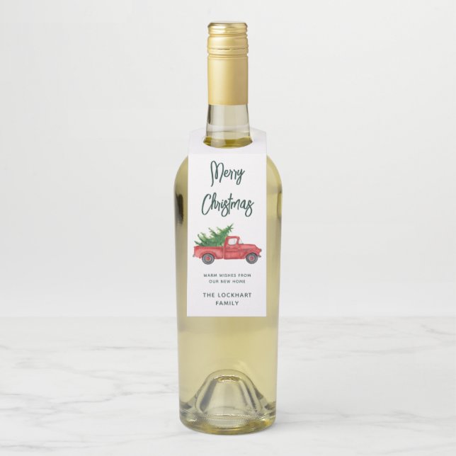 Étiquettes Pour Bouteilles Élégant Vintage Camion Rouge Noël (Sur bouteille)