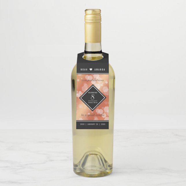 Étiquettes Pour Bouteilles Élégante 8ème anniversaire du Mariage de bronze (Sur bouteille)