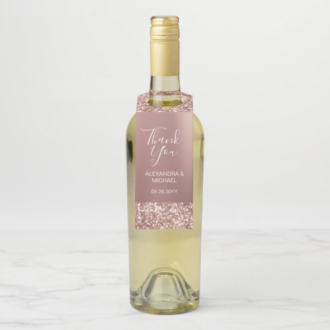 Étiquettes Pour Bouteilles Élégante Rose simple Parties scintillant or Merci  (Sur bouteille)