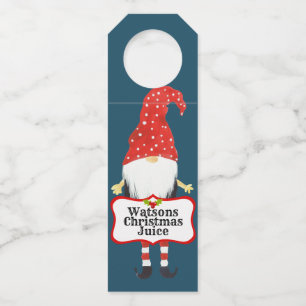 Étiquettes Pour Bouteilles Elfe Mignon avec Chapeau Rouge, Noël Personnalisé