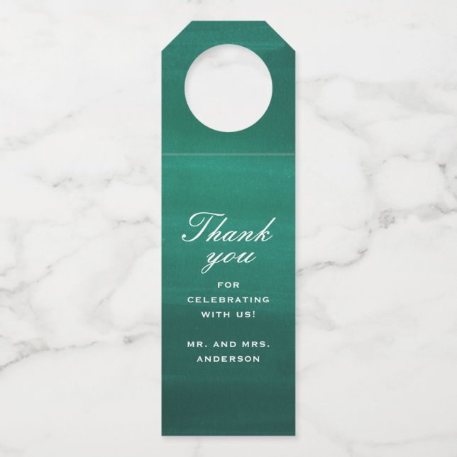 Étiquettes Pour Bouteilles Emerald green élégant mariage simple merci (Devant)