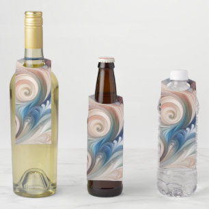 Étiquettes Pour Bouteilles Fantaisie florale à l'aquarelle bleu pastel et crè