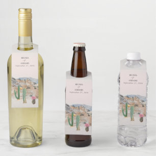 Étiquettes Pour Bouteilles Faveur de mariage cactus désert aquarelle Boho