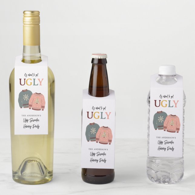 Étiquettes Pour Bouteilles Festif Fête de Noël de Sweater (En situation)