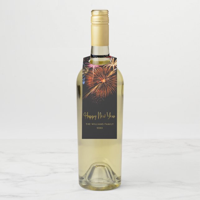 Étiquettes Pour Bouteilles Festive Fireworks Happy New Year (Sur bouteille)