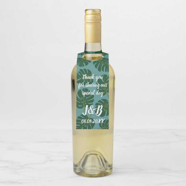 Étiquettes Pour Bouteilles Feuilles de palmier Monstera tropicales personnali (Sur bouteille)