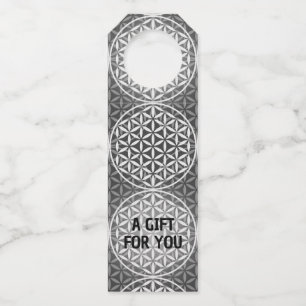 Étiquettes Pour Bouteilles FLEUR DE VIE - motif mélange gris
