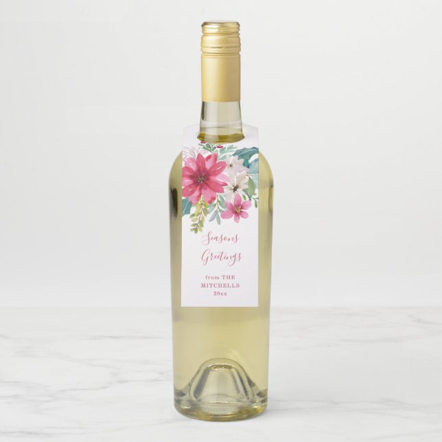 Étiquettes Pour Bouteilles Fleurs d'aquarelle de Noël (Sur bouteille)