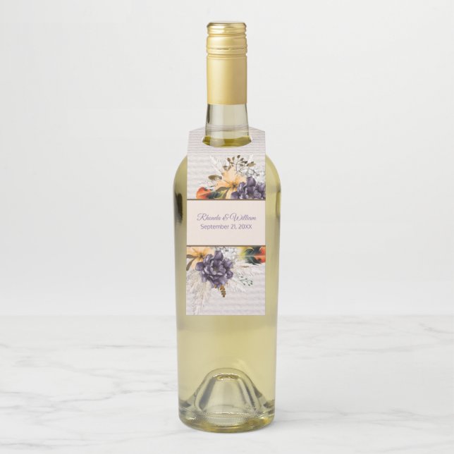 Étiquettes Pour Bouteilles Fleurs d'automne et Mariage en herbe Pampas (Sur bouteille)