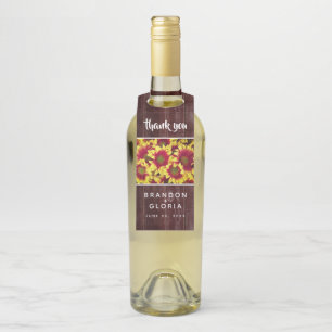 Étiquettes Pour Bouteilles Fleurs de soleil d'automne rustiques sur Mariage d