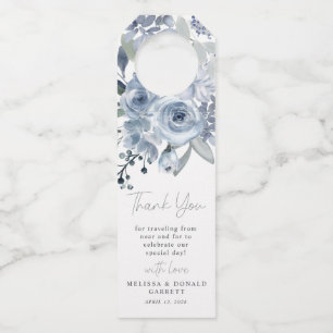Étiquettes Pour Bouteilles Fleurs Roses bleu foncé Merci Mariage de script