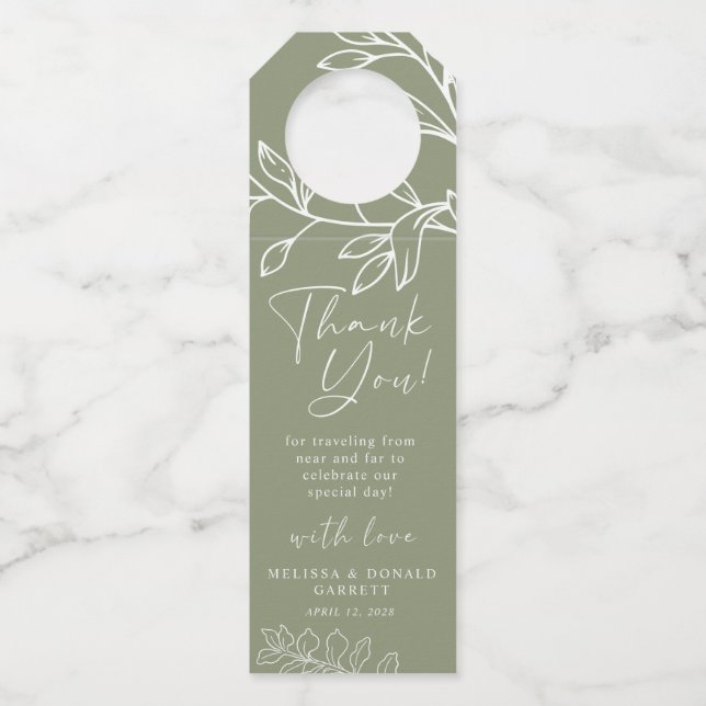 Étiquettes Pour Bouteilles Fleurs Sage Boho Script Mariage Merci (Devant)