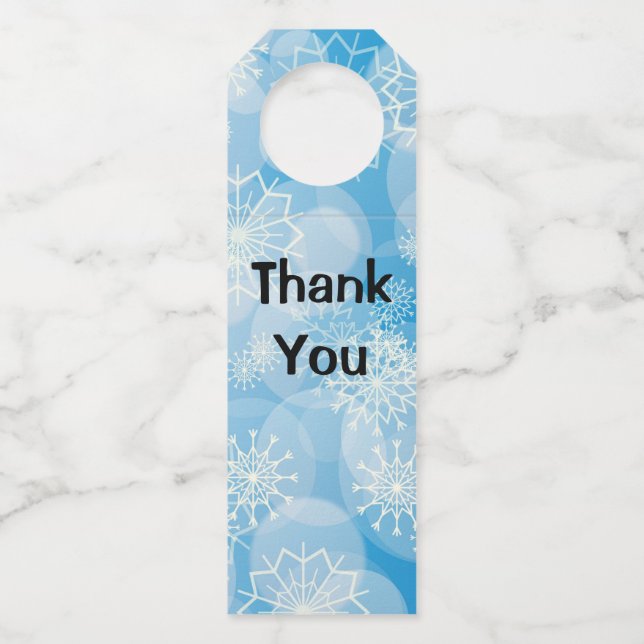 Étiquettes Pour Bouteilles Flocons de neige de Noël bleus (Devant)