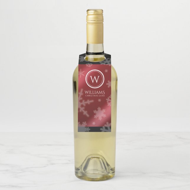 Étiquettes Pour Bouteilles Flocons de neige en papier d'aluminium rouge festi (Sur bouteille)