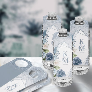 Étiquettes Pour Bouteilles Floral Mariage Dusty Blue ID889